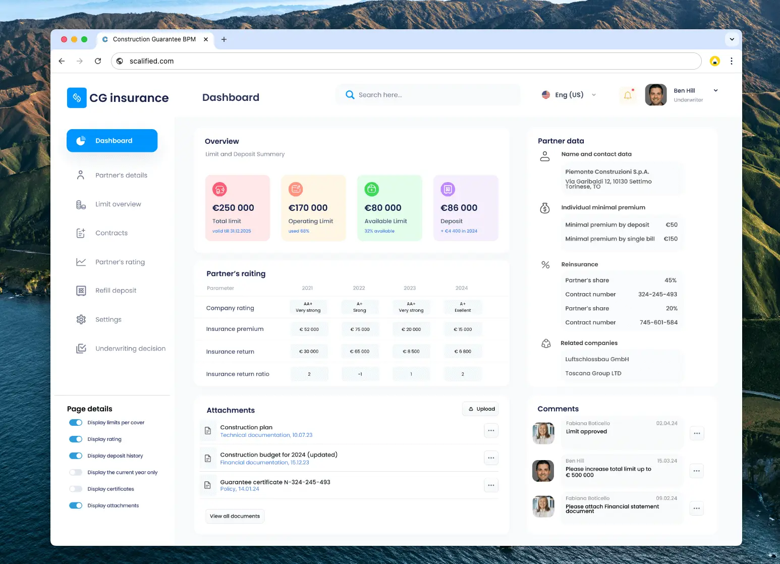 Consolidated data dashboard for efficient insurance policy management and analysis.